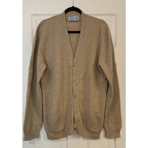 VTG Peter Scott Cardigan Men’s 46 (XL) 100% Lambswool Tan Scotland Grandpa EUC